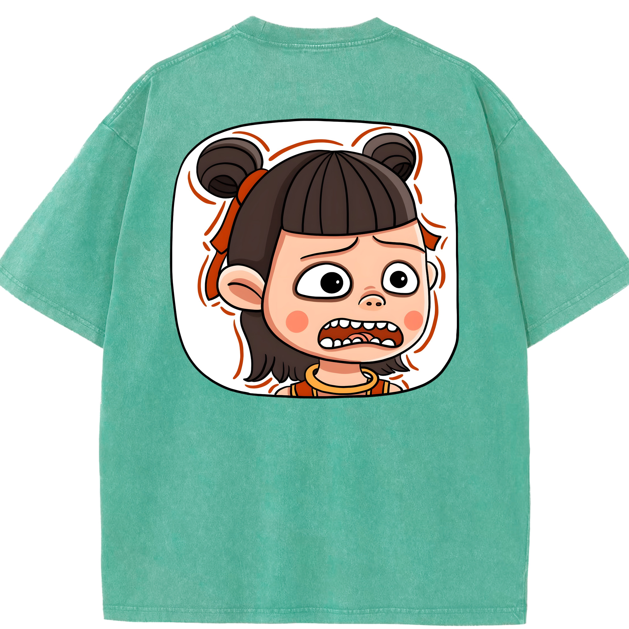 （画像用） Ne Zha 2 ナタ 魔童の大暴れ 綿100% ヴィンテージ風 半袖Tシャツ（背面プリント）